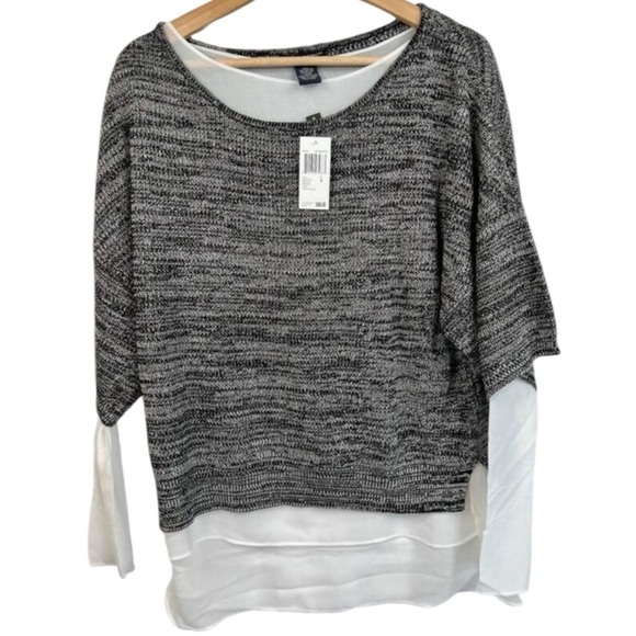 Chelsea & Theodore Sweater Grey Size L White Layered Top Semi Sheer Hem - Picture 1 of 14